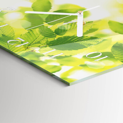 Glass wall clock square Leaves