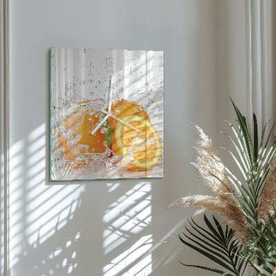 Glass clock square Oranges