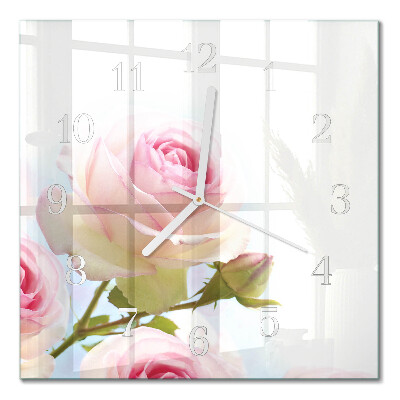 Glass wall clock square Rose
