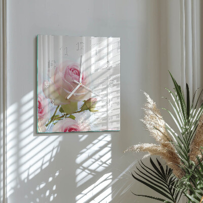 Glass wall clock square Rose