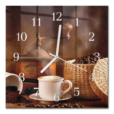 Glass clock square A cup of coffee