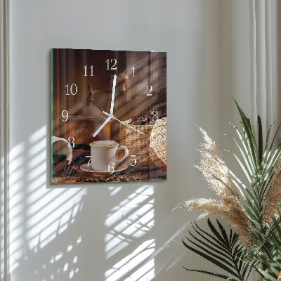 Glass clock square A cup of coffee