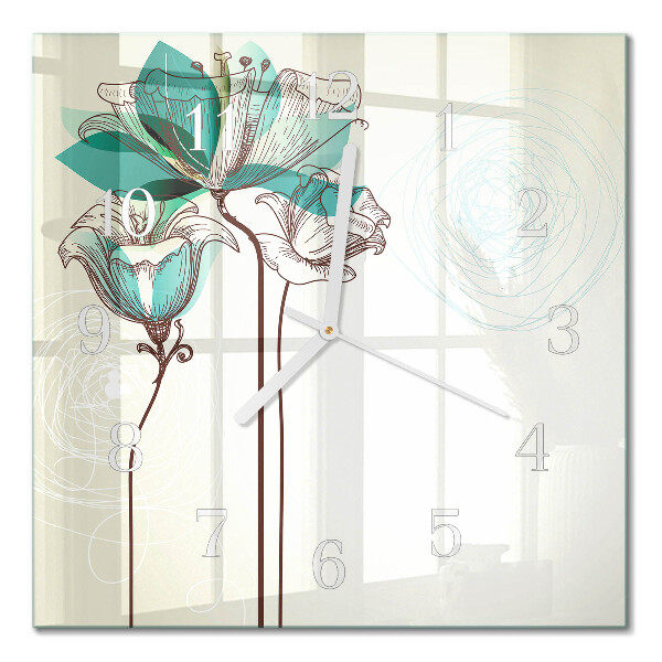 Glass wall clock square Vintage flowers