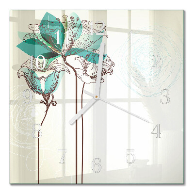 Glass wall clock square Vintage flowers