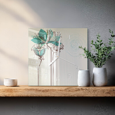 Glass wall clock square Vintage flowers