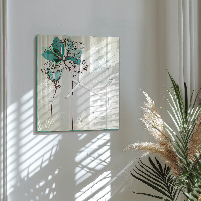 Glass wall clock square Vintage flowers