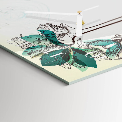 Glass wall clock square Vintage flowers