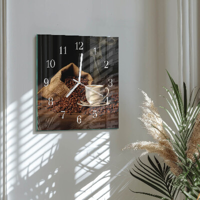Glass clock square Coffee beans