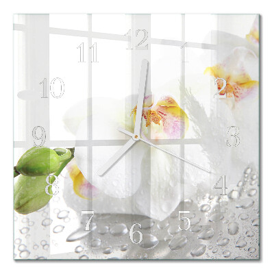 Glass wall clock square Orchid