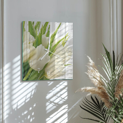 Glass wall clock square Tulips