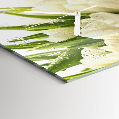 Glass wall clock square Tulips