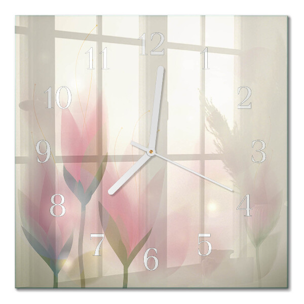 Glass wall clock square Flowers