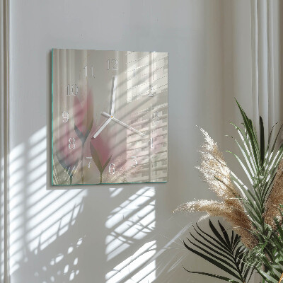 Glass wall clock square Flowers