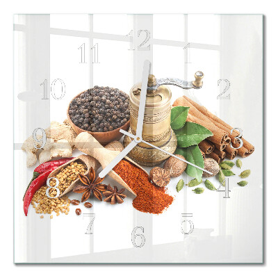 Glass wall clock square Spices