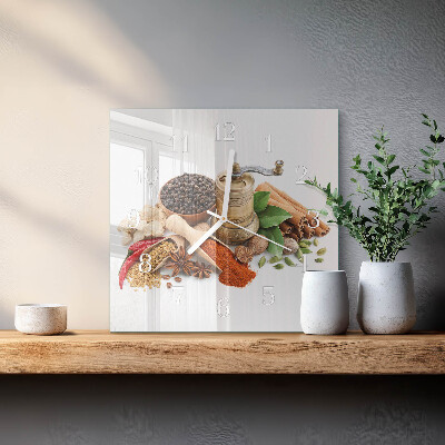 Glass wall clock square Spices