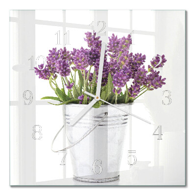 Glass wall clock square Lavender