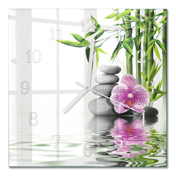 Glass wall clock square Flowering tree