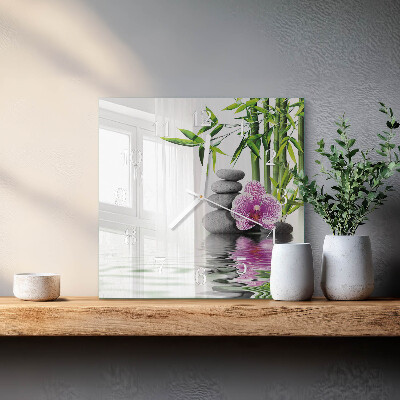Glass wall clock square Flowering tree
