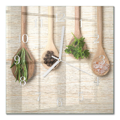 Glass clock square Wooden spoon