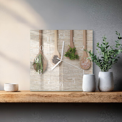 Glass clock square Wooden spoon