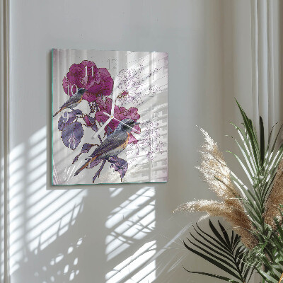 Square kitchen clock Birds and flowers