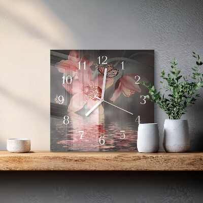Glass clock square Orchid