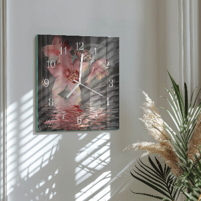 Glass clock square Orchid