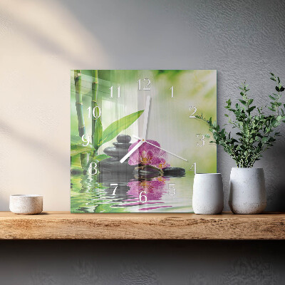 Glass clock square Orchid spa