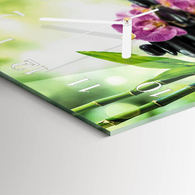 Glass clock square Orchid spa