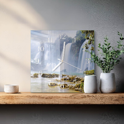 Glass wall clock square Waterfall