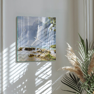 Glass wall clock square Waterfall