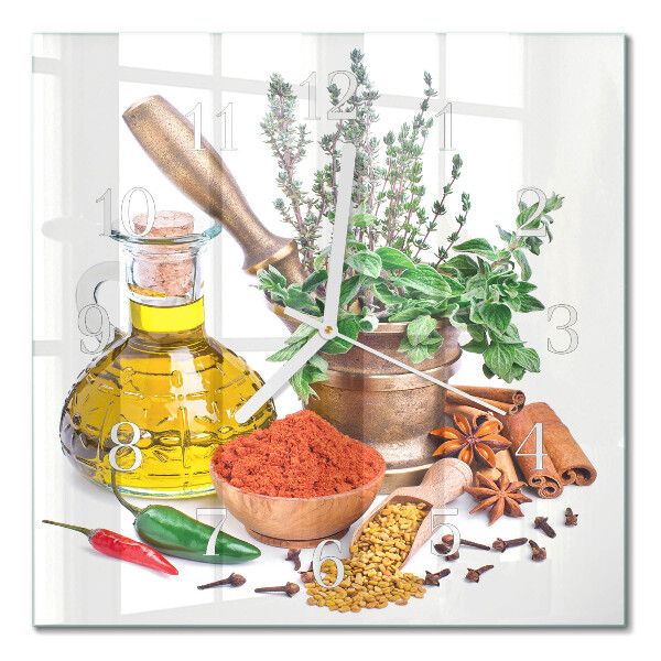 Glass wall clock square Spices