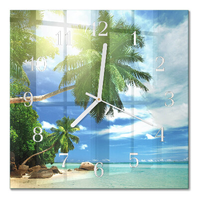 Glass wall clock square Palm island
