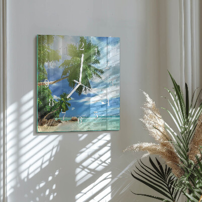 Glass wall clock square Palm island