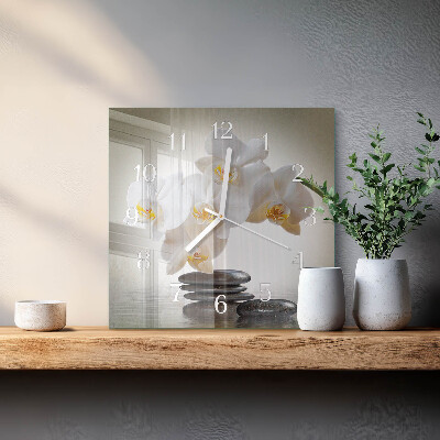 Glass wall clock square Orchid