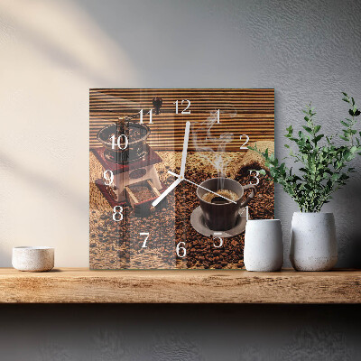 Glass clock square Coffee beans