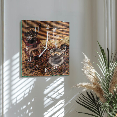 Glass clock square Coffee beans