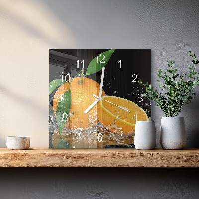 Glass wall clock square Oranges