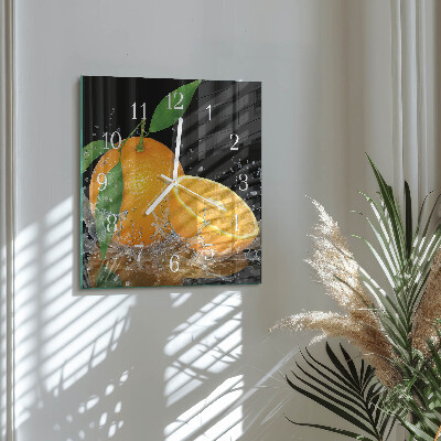 Glass wall clock square Oranges