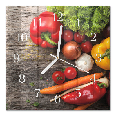 Glass wall clock square Vegetables
