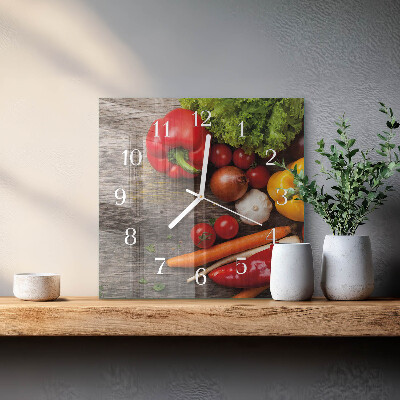 Glass wall clock square Vegetables