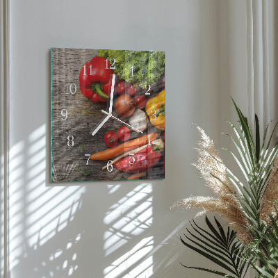 Glass wall clock square Vegetables