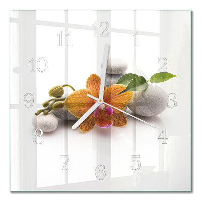 Glass wall clock square Orchid