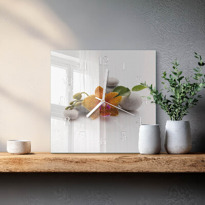 Glass wall clock square Orchid