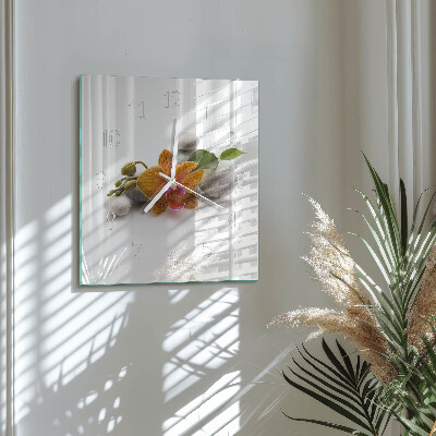 Glass wall clock square Orchid