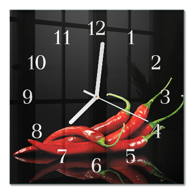 Glass clock square Chili peppers