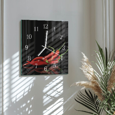 Glass clock square Chili peppers