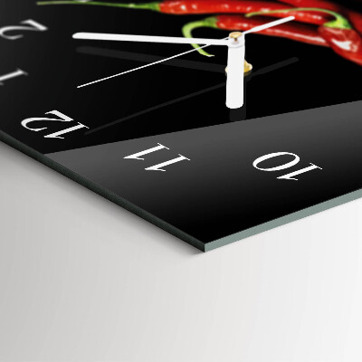 Glass clock square Chili peppers