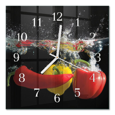 Glass clock square Pepper