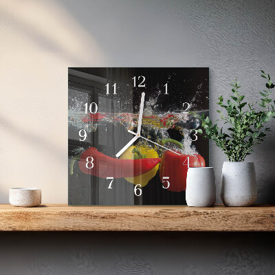 Glass clock square Pepper